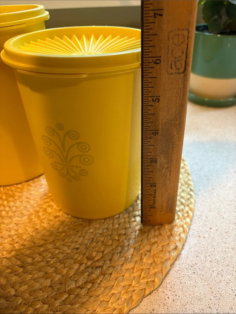 (2) Vintage Tupperware Yellow Servalier Canisters (809 and 811)